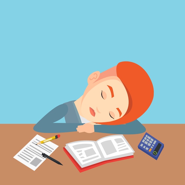 Premium Vector Female Student Sleeping At The Desk With Book