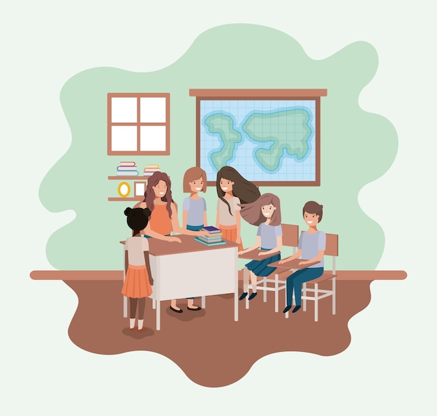 Premium Vector | Female Teacher In The Geography Class With Students Vector Illustration