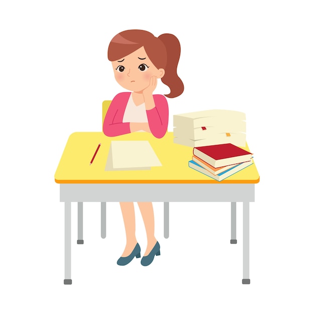 Premium Vector Female Teacher Show Bored Expression Tired At Work Stressed With Pile Of Work 