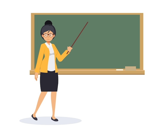 Premium Vector | Female teacher with a blank blackboard and pointing stick