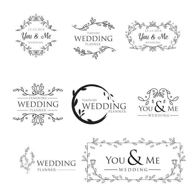 Feminine floral wedding logo collection Premium Vector
