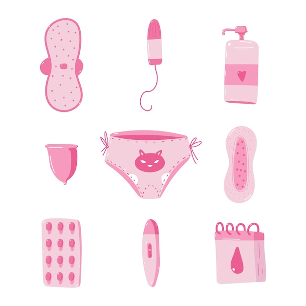 Premium Vector Feminine Hygiene Products Cartoon Set Isolated On A White Background 6181