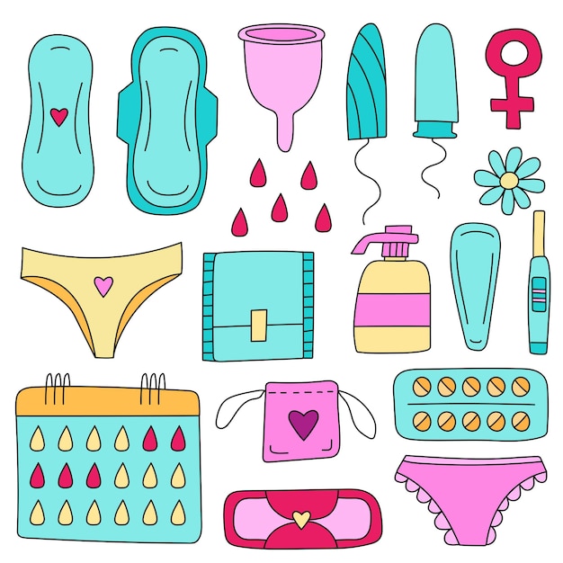 Premium Vector Feminine Hygiene Vector Set Handdrawn Cartoon Collection Vector Illustration 6616