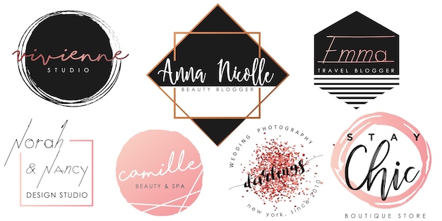 Download Free Feminine Logo Set In Black Pink And Gold Premium Vector Use our free logo maker to create a logo and build your brand. Put your logo on business cards, promotional products, or your website for brand visibility.
