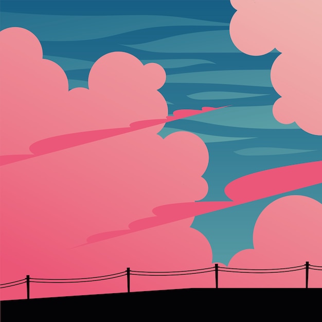 Premium Vector Fence Silhouette In Front Of Pink Clouds On Sky Design Landscape Nature Environment And Outdoor Theme