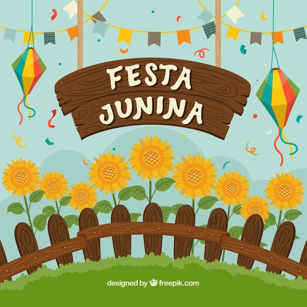 Festa junina background with beautiful
sunflowers