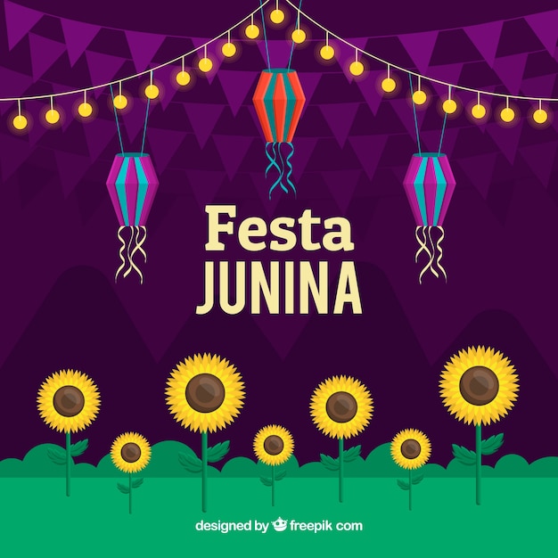 Festa junina background with sunflowers