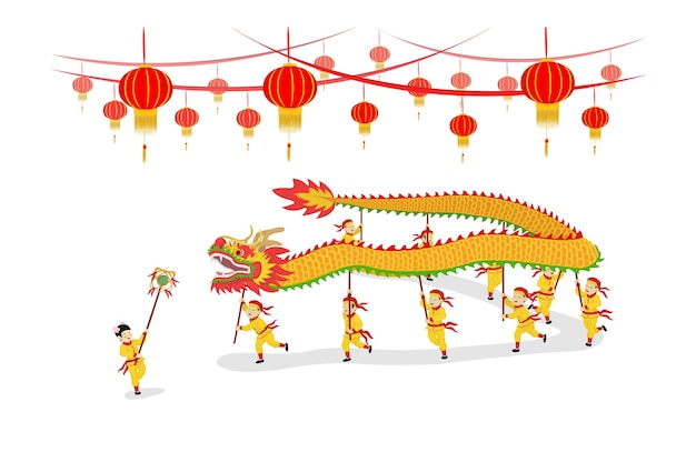 Premium Vector | Festival chinese new year dragon dancing show and ...