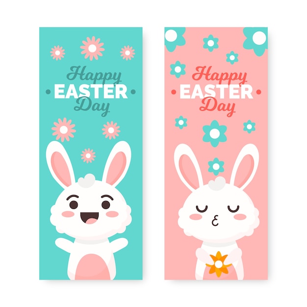 Download Festive bunny easter day banner collection | Free Vector