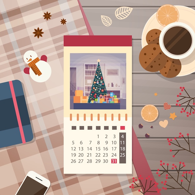 Premium Vector Festive calendar decorated workspace