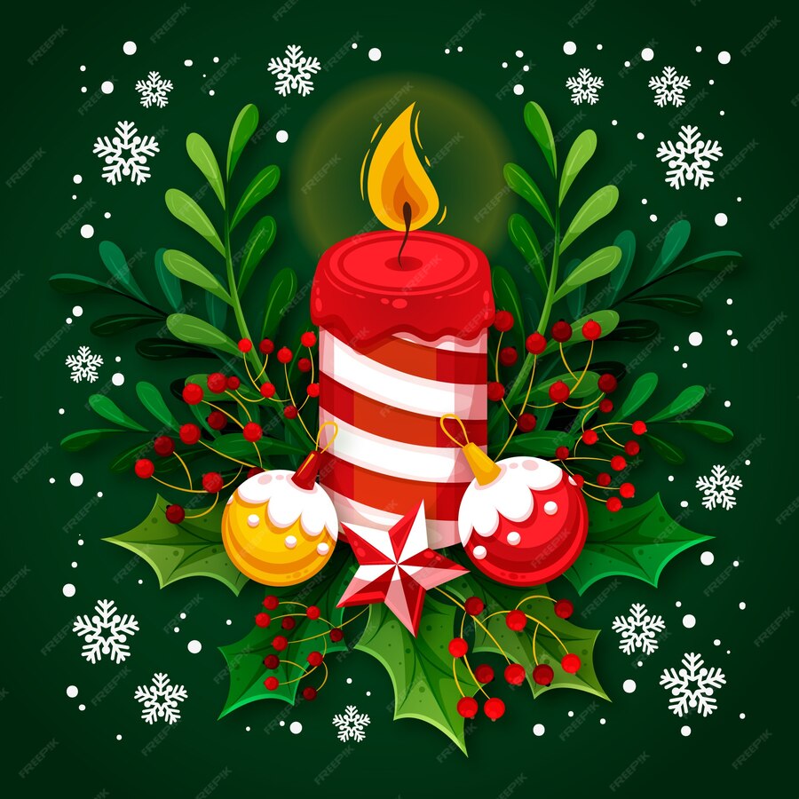 Free Vector | Festive candle with flames and mistletoe