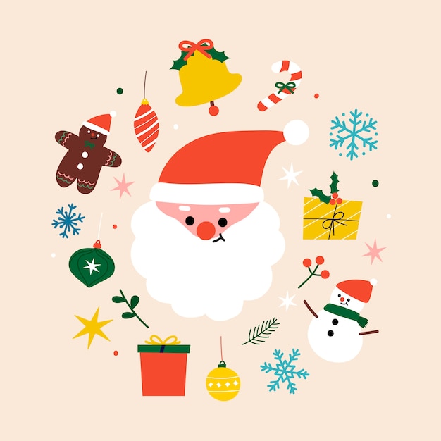 サンタのキャラクターとお祝いのクリスマス作曲 無料のベクター