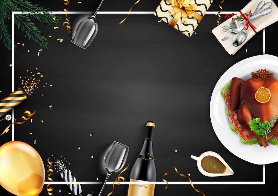 Premium Vector Festive Dinner With Roast Turkey On Chalkboard Background