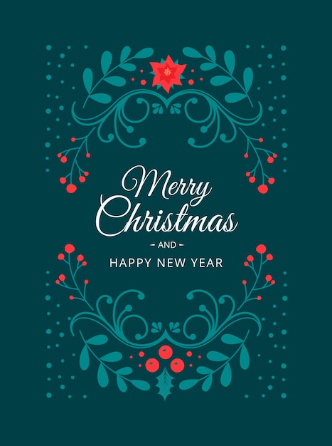 Premium Vector | Festive floral card merry christmas and happy new year.