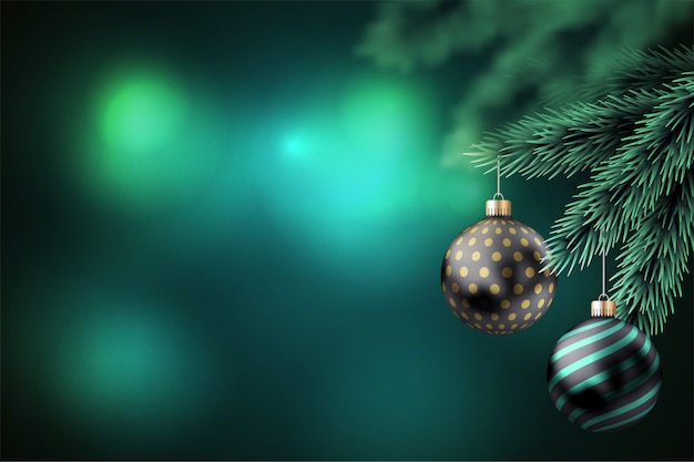 Premium Vector | Festive green background with realistic xmas balls ...