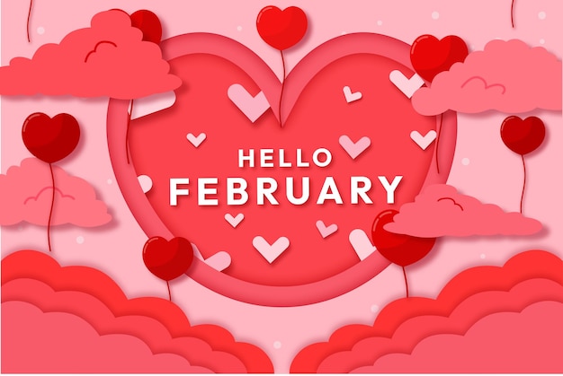 Premium Vector | Festive hello february vector design with clouds and ...