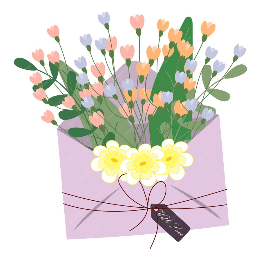 Premium Vector  Festive illustration, cute envelope with wild flowers