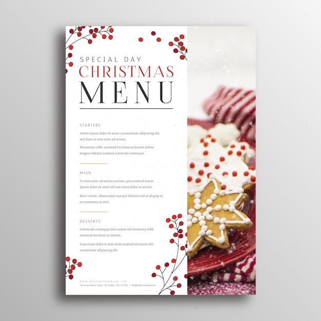 Festive menu template for christmas Free Vector