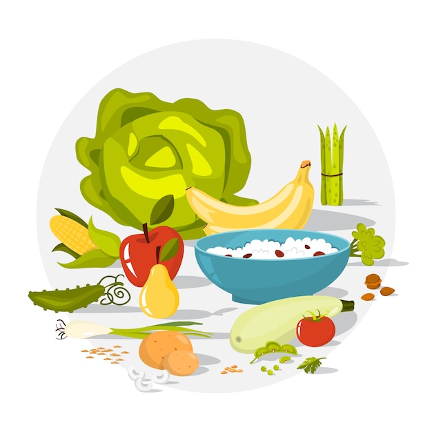 Premium Vector | Fiber food set. beans and broccoli, rice