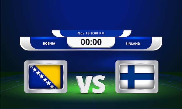 Fifaワールドカップ22ボスニア対フィンランドサッカー試合スコアボード放送 プレミアムベクター