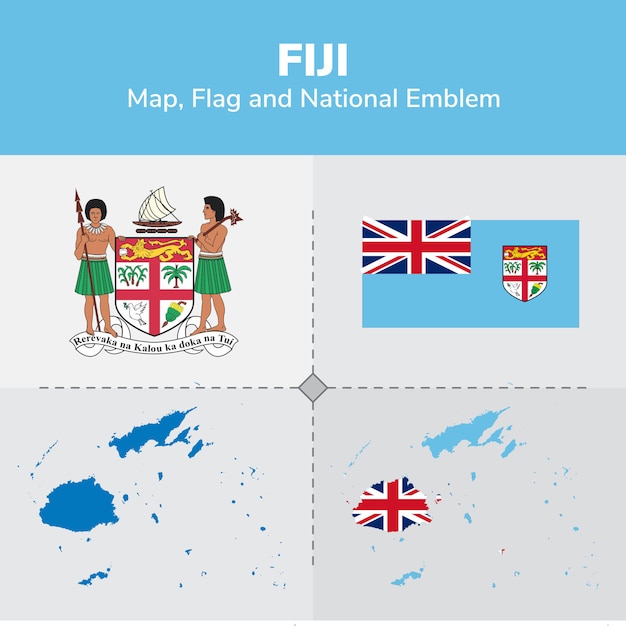 フィジーの地図 国旗 プレミアムベクター