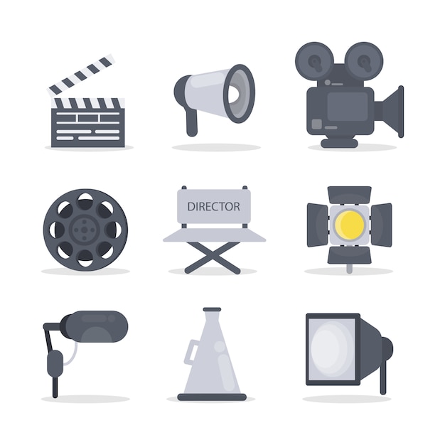 Film director icons set with camera and light. | Premium Vector