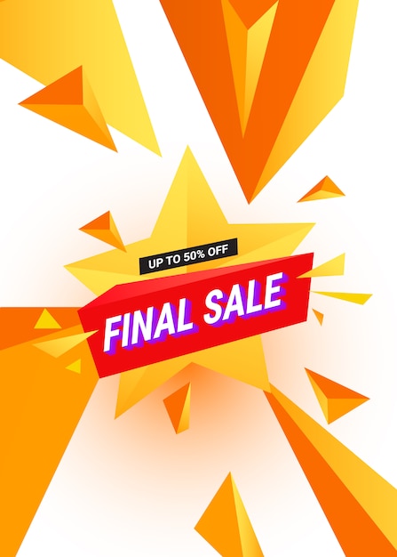 Final sale banner with multicolored polygonal triangular elements on a star shape for special offers