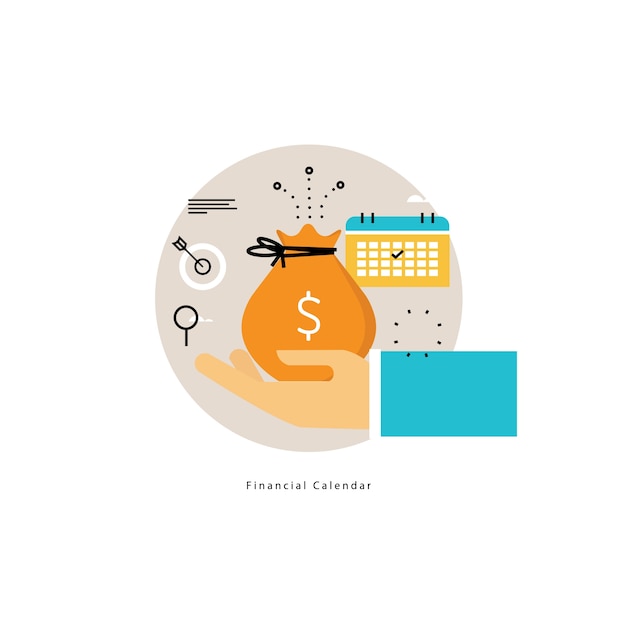 財務暦 月額予算計画フラットベクトルイラストデ ザイン モバイルおよびウェブグラフィックスの財務計画設計 プレミアムベクター