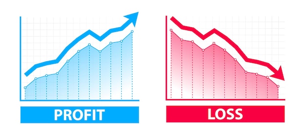 Premium Vector Financial Profit And Loss Graph Charts Blue Arrow Up And Red Down Arrow Profit And Loss Trading Of Trader Financial Crisis Profit Decrease Graph Finance Concept With Up Down