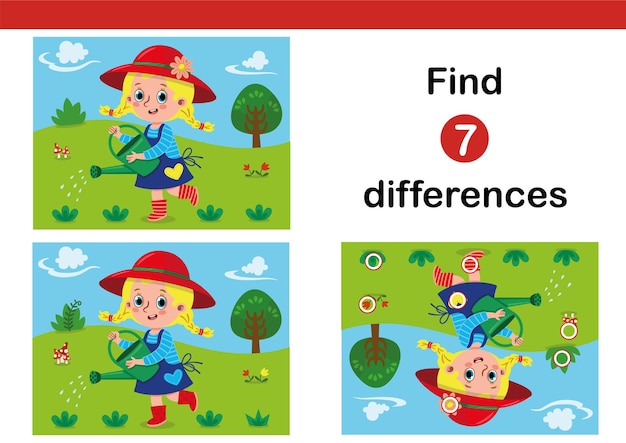 Premium Vector | Find 7 differences education game for children ...