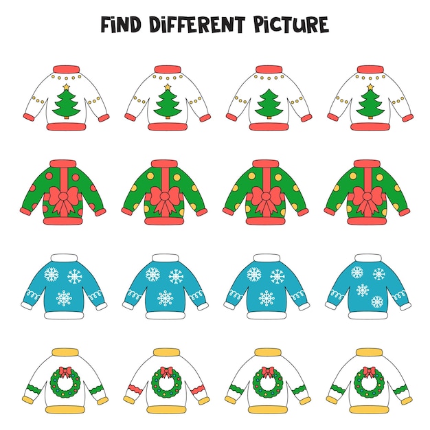 Premium Vector | Find christmas sweater which is different from others ...