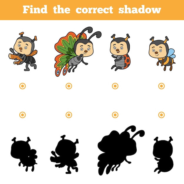 Premium Vector | Find the correct shadow, education game for children ...