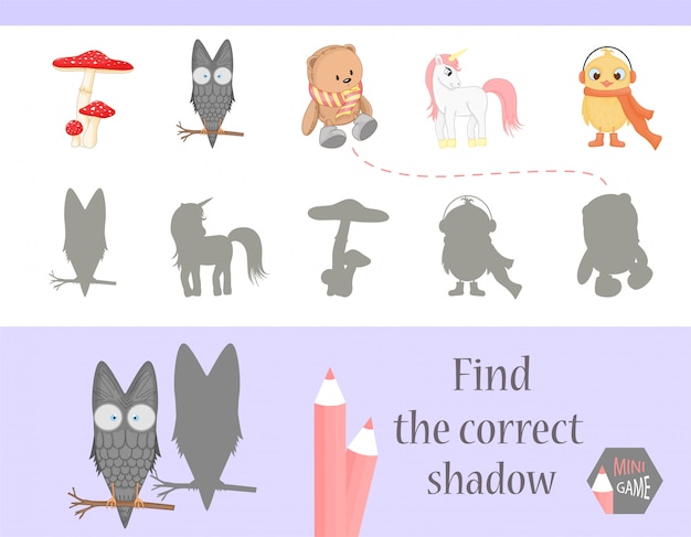 Find the correct shadow, education game for children. Premium Vector
