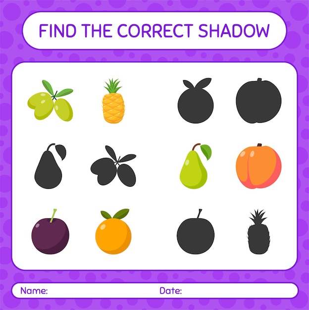 Premium Vector | Find the correct shadows game with fruits. worksheet