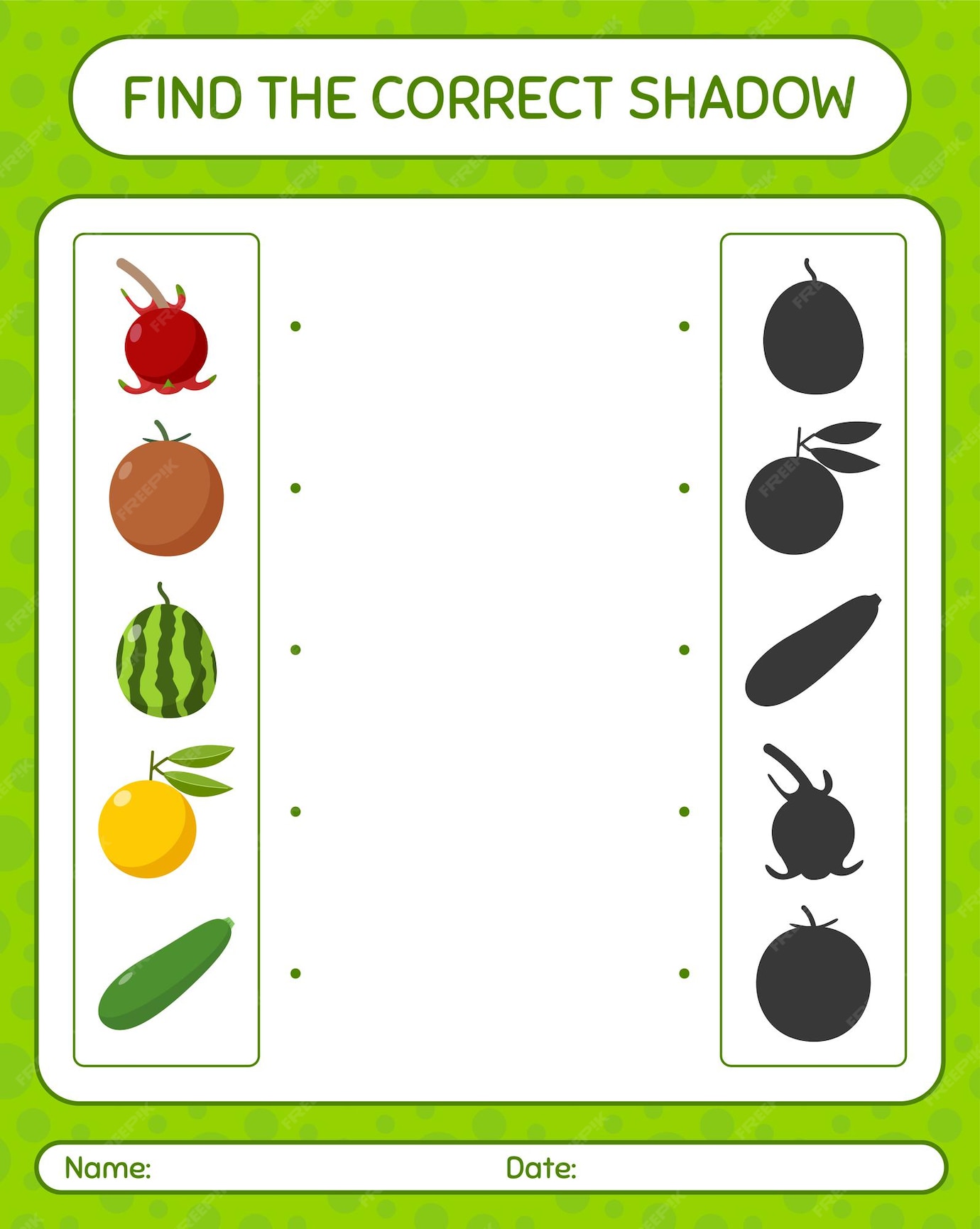 Premium Vector | Find the correct shadows game with fruits. worksheet