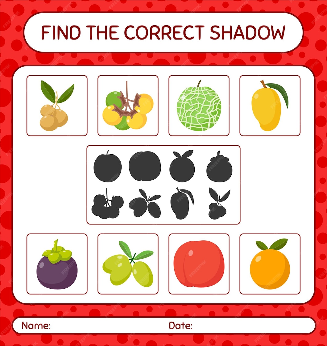 Premium Vector | Find the correct shadows game with fruits. worksheet