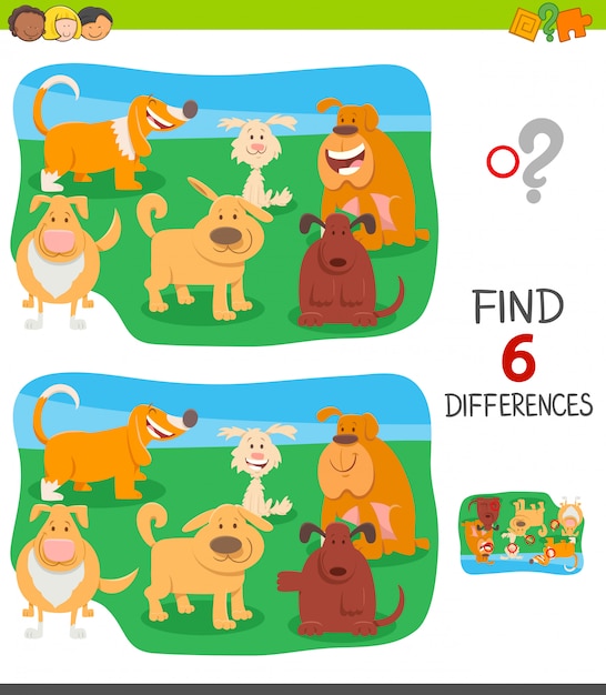 Premium Vector | Find Differences Educational Game With Dogs