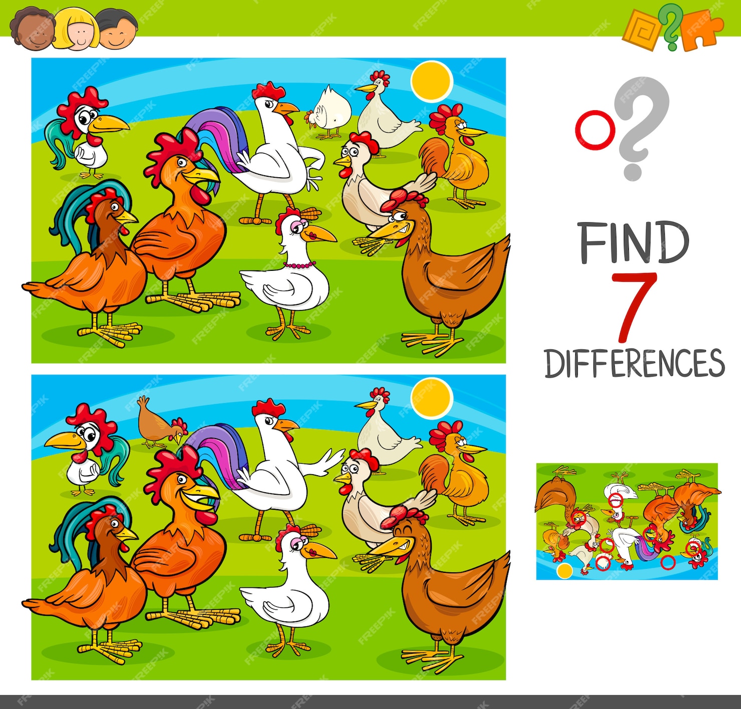 Premium Vector | Find differences game with chickens animal characters