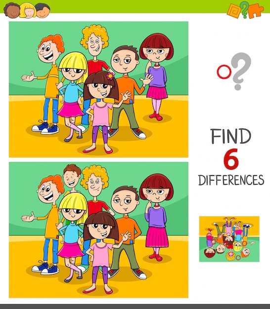 Premium Vector | Find differences game with kids or teens