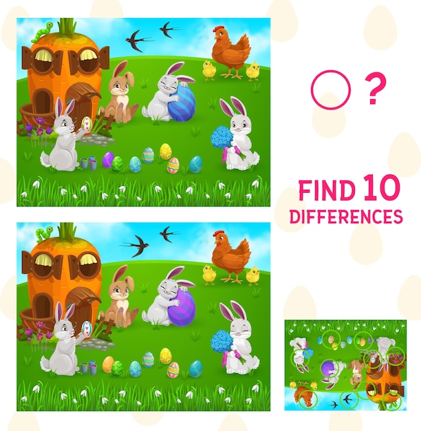 Premium Vector | Find differences kids game with easter egg hunt