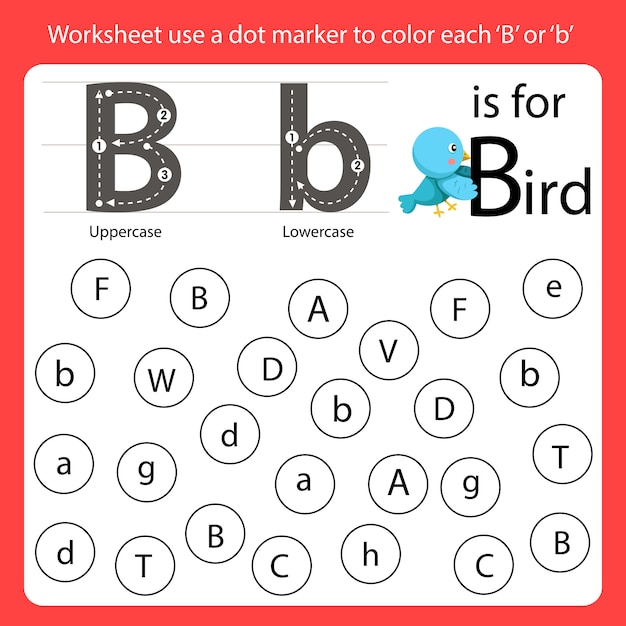 Premium Vector  Find the letter worksheet use a dot marker to color each b