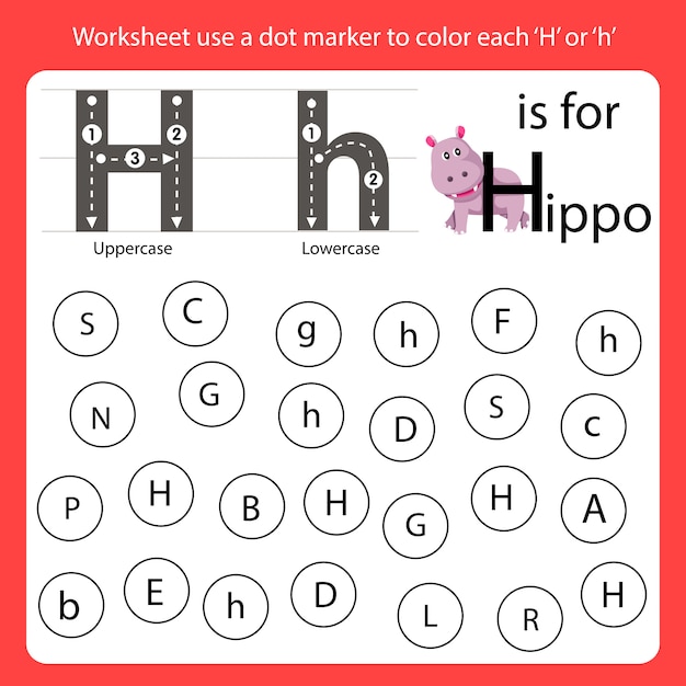 Premium Vector | Find the letter worksheet use a dot marker to color each h