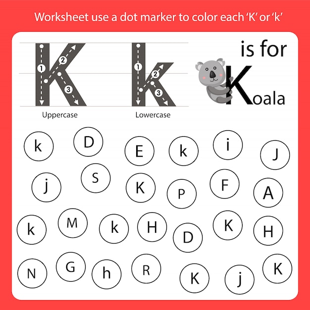 Find the letter worksheet use a dot marker to color each k | Premium Vector