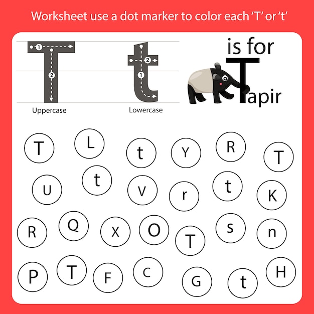 find-the-letter-worksheet-use-a-dot-marker-to-color-each-t-vector-premium-download