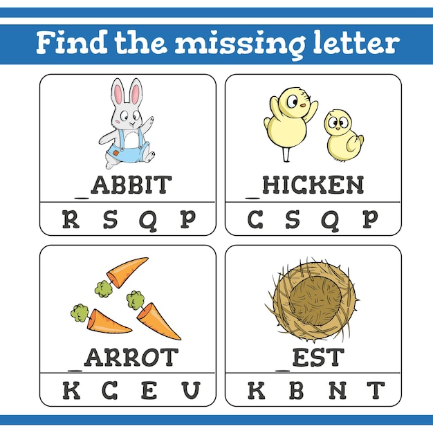 Premium Vector | Find The Missing Letter Game For Preschool Children