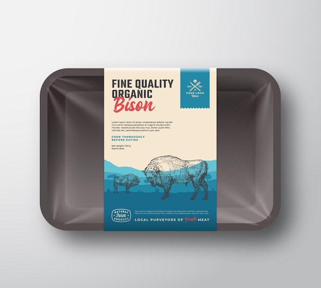 Download Premium Vector | Fine quality organic bison. meat plastic tray container mockup