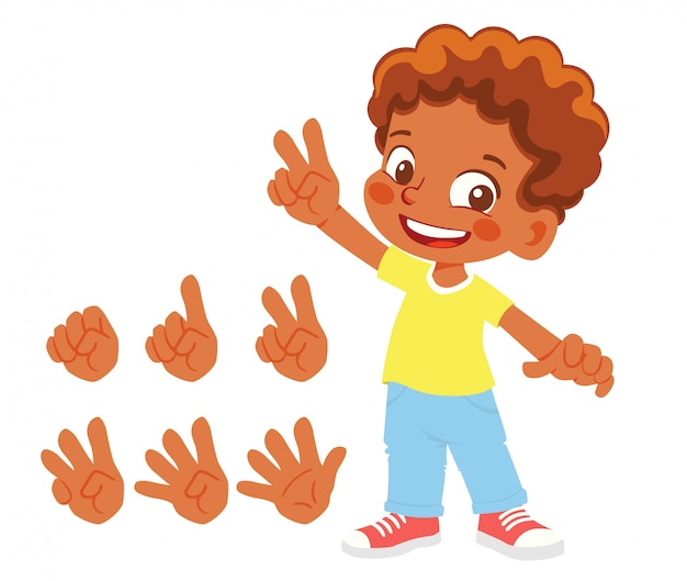 指は数字を示します アフリカ系アメリカ人の少年の指の数 プレミアムベクター