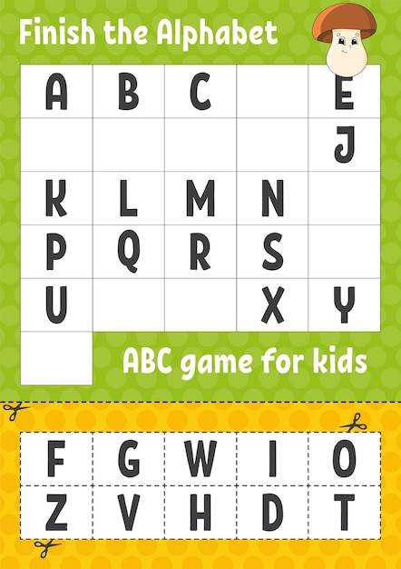 Premium Vector | Finish the alphabet worksheet for kids
