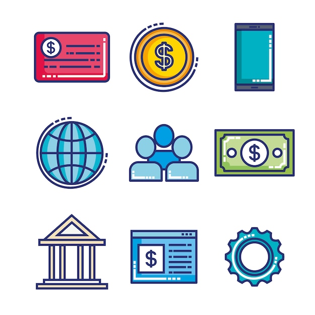 Premium Vector | Fintech set flat icons