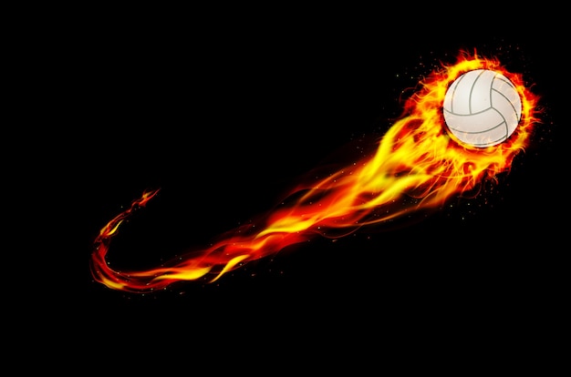 Premium Vector Fire Burning Volleyball With Background Black